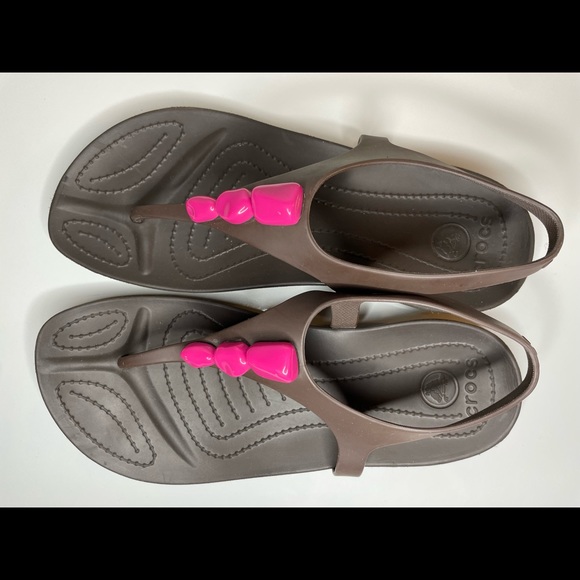 Crocs Brown/Pink Serena Flip Flop Sandals Thong Womens Size 7W Back Straps - Picture 2 of 8